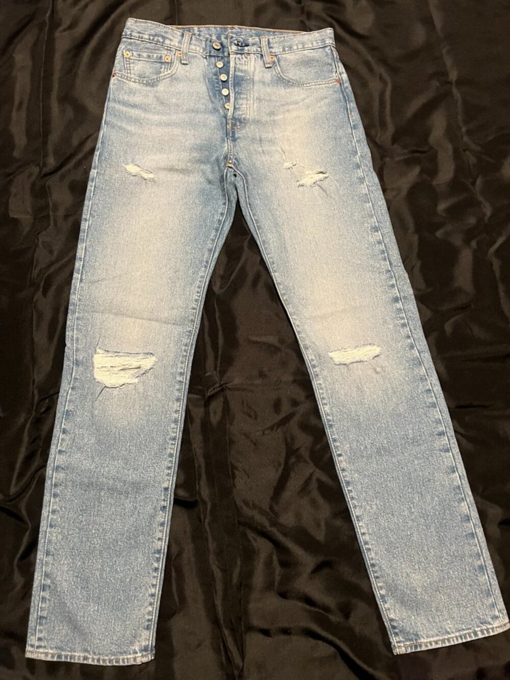 Levi’s 511 Slim Fit Jeans 31x34 Light Wash Distressed Button Fly Denim Mens